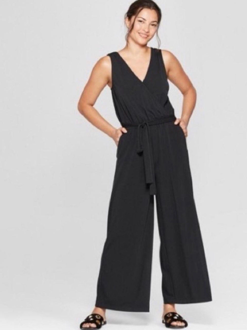 a new day Black Sleeveless Wide-Leg Jumpsuit with Tie Waist